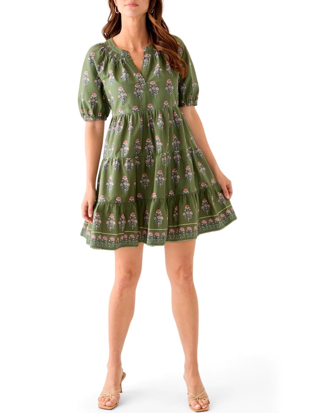 Crown & Ivy Women's Floral Printed Peasant Dress-Size M